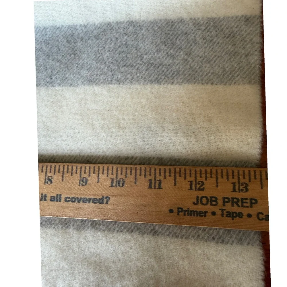 Polo Ralph Lauren Scarf Made in Italy Wool Striped Grey Cream Pony Logo Fringe